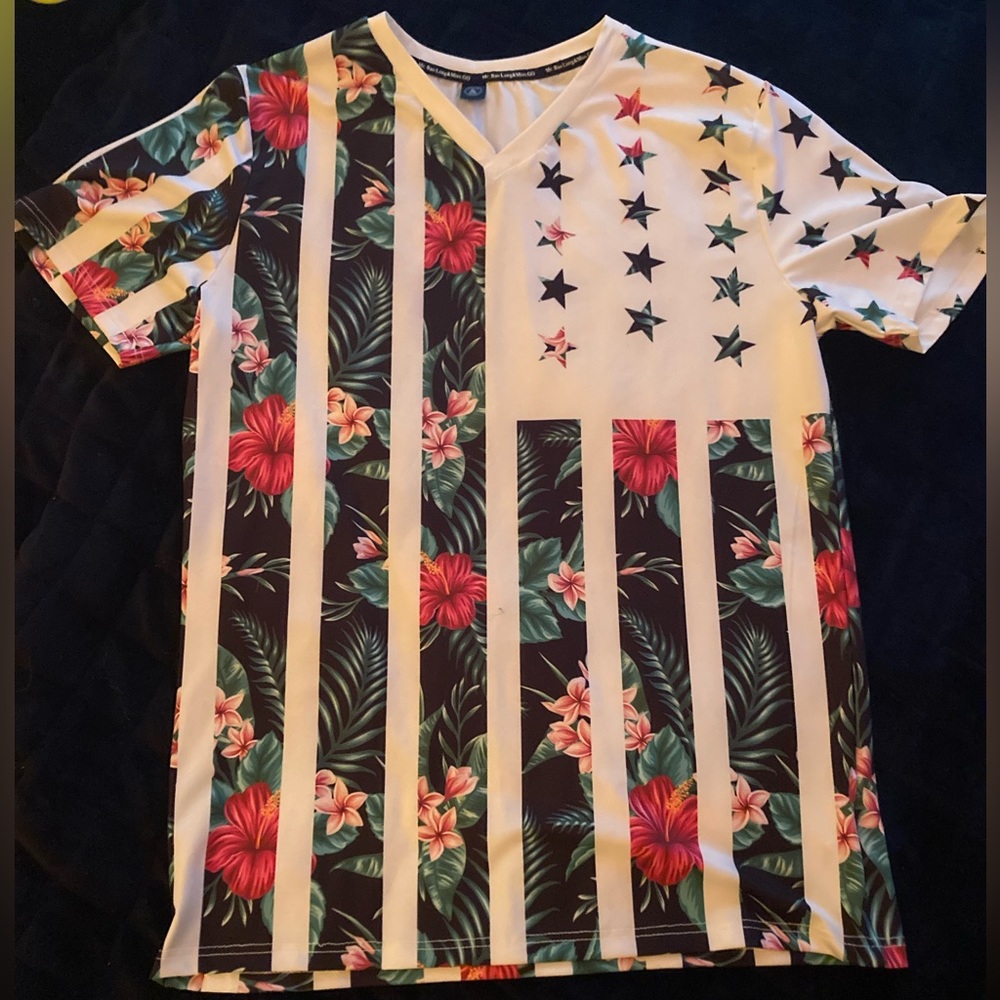 American Flag Flowers Kawaii V neck